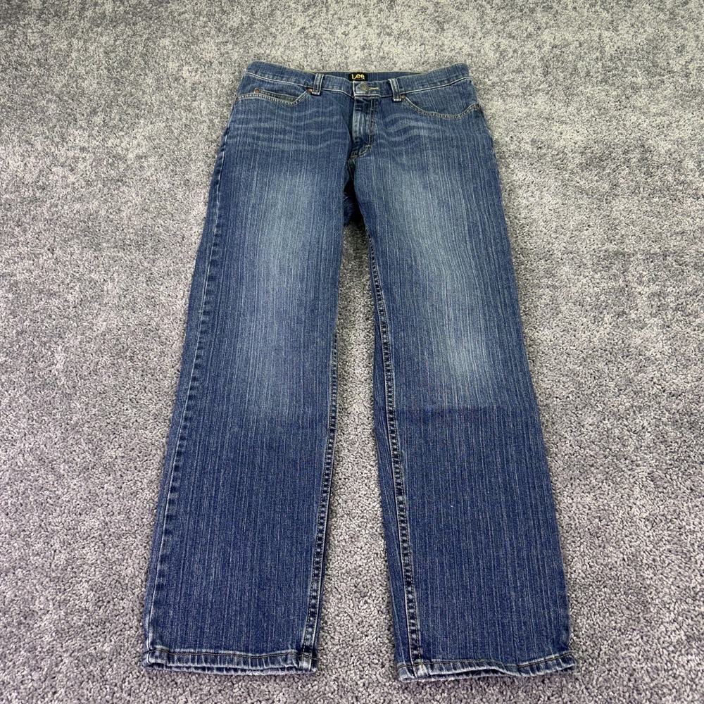 Lee Relaxed Fit Jeans Mens 33x32 Blue Straight Denim Medium Wash Stretch Casual